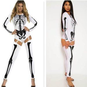 White Skeleton Long Sleeves Bodysuit Costume
